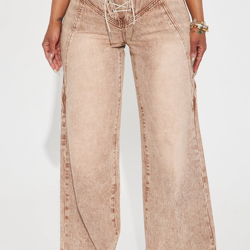 No Exception Lace Up Baggy Jeans - Brown